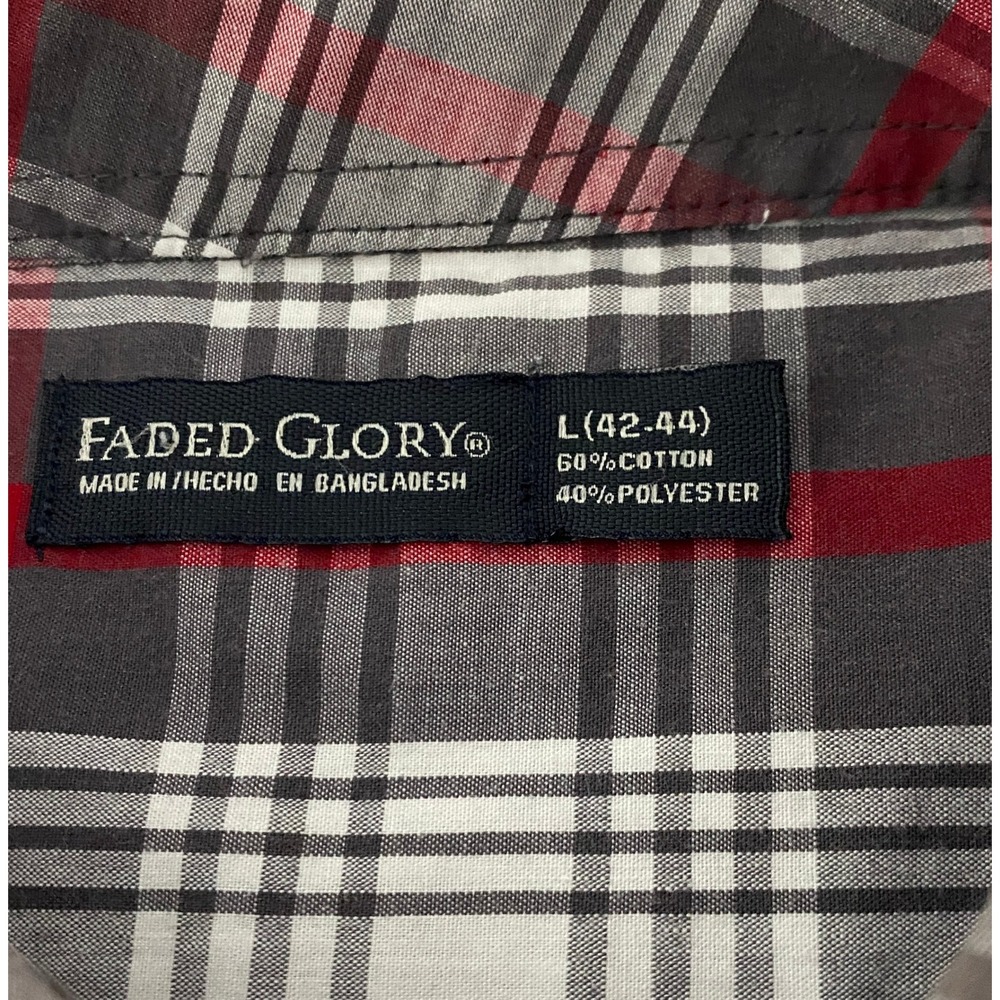 Faded Glory Mens Plaid Short Sleeve Button Down Shirt Grey Granite Red Large L - Picture 3 of 6
